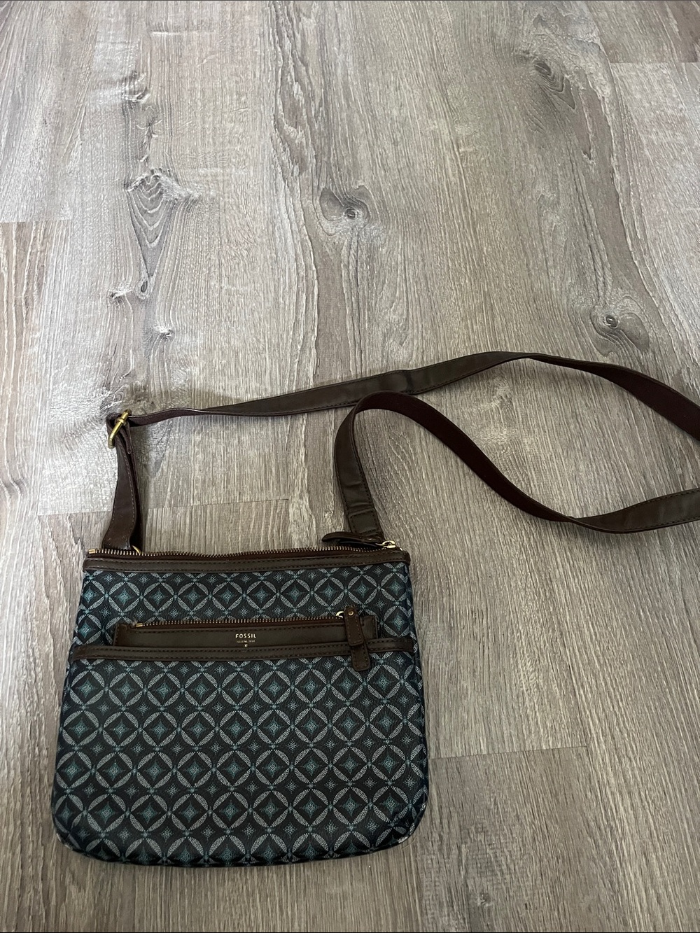 Fossil Teal and Brown Crossbody Bag